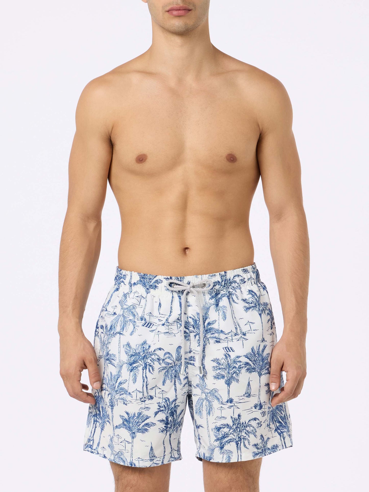 Mid-length Gustavia swim-shorts with toile de jouy print - MC2 Saint Barth