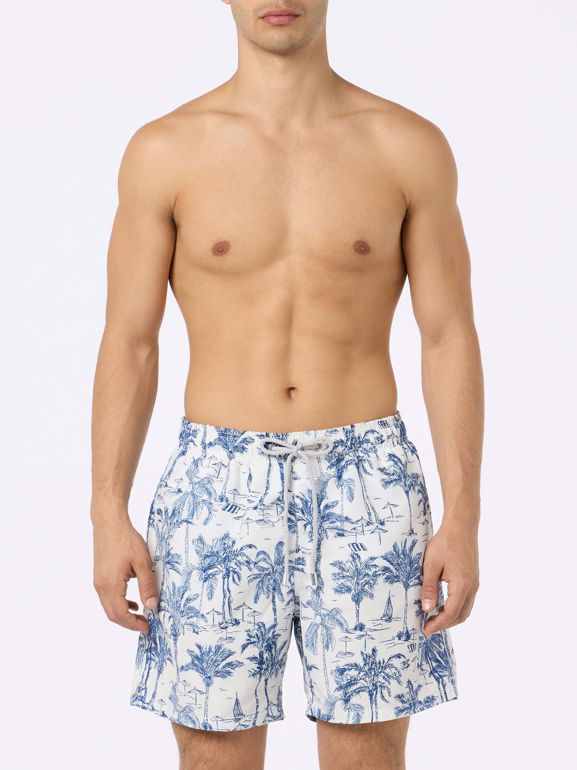 Mid-length Gustavia swim-shorts with toile de jouy print - MC2 Saint Barth