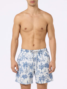 Mid-length Gustavia swim-shorts with toile de jouy print - MC2 Saint Barth