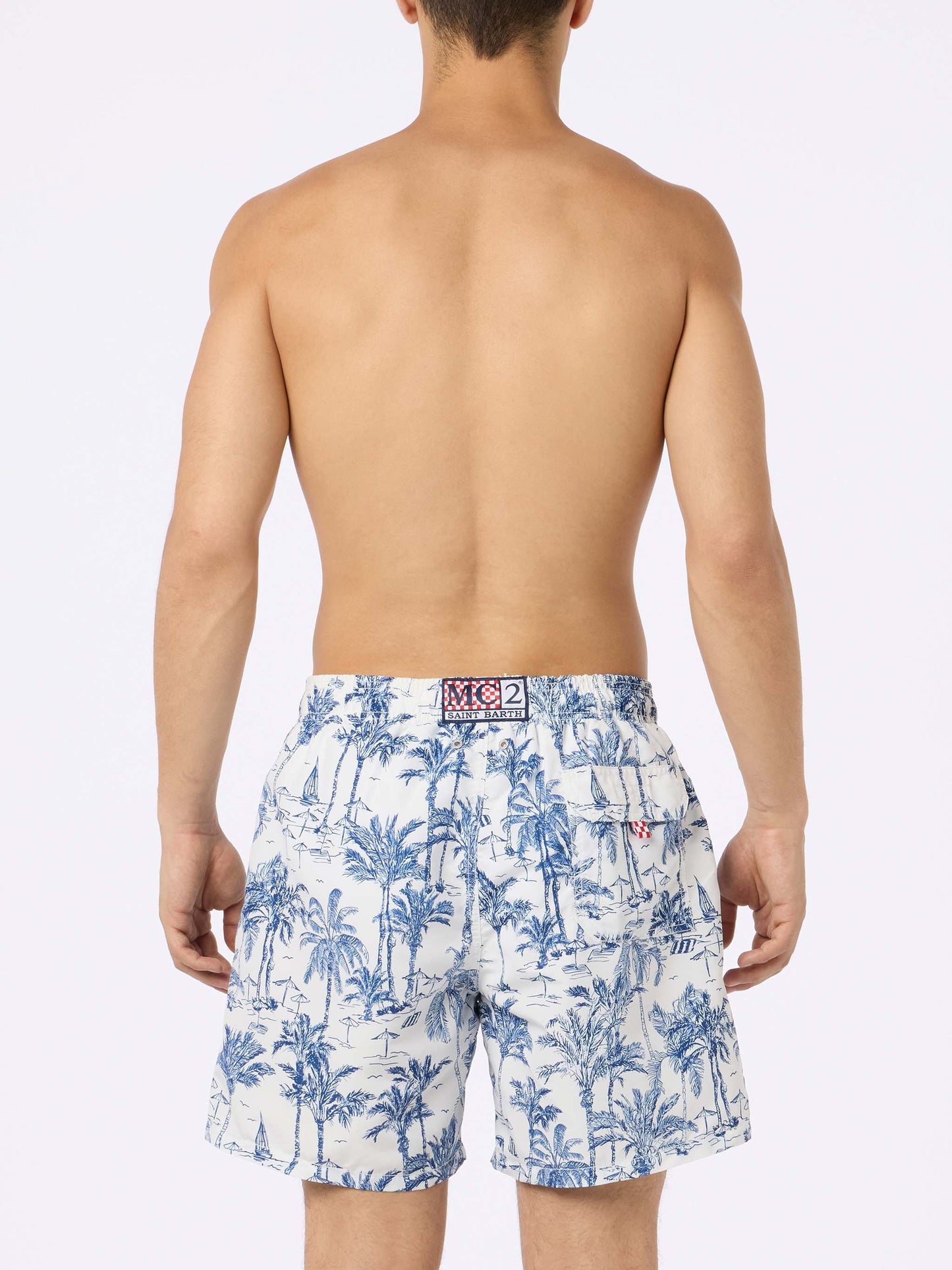 Mid-length Gustavia swim-shorts with toile de jouy print - MC2 Saint Barth