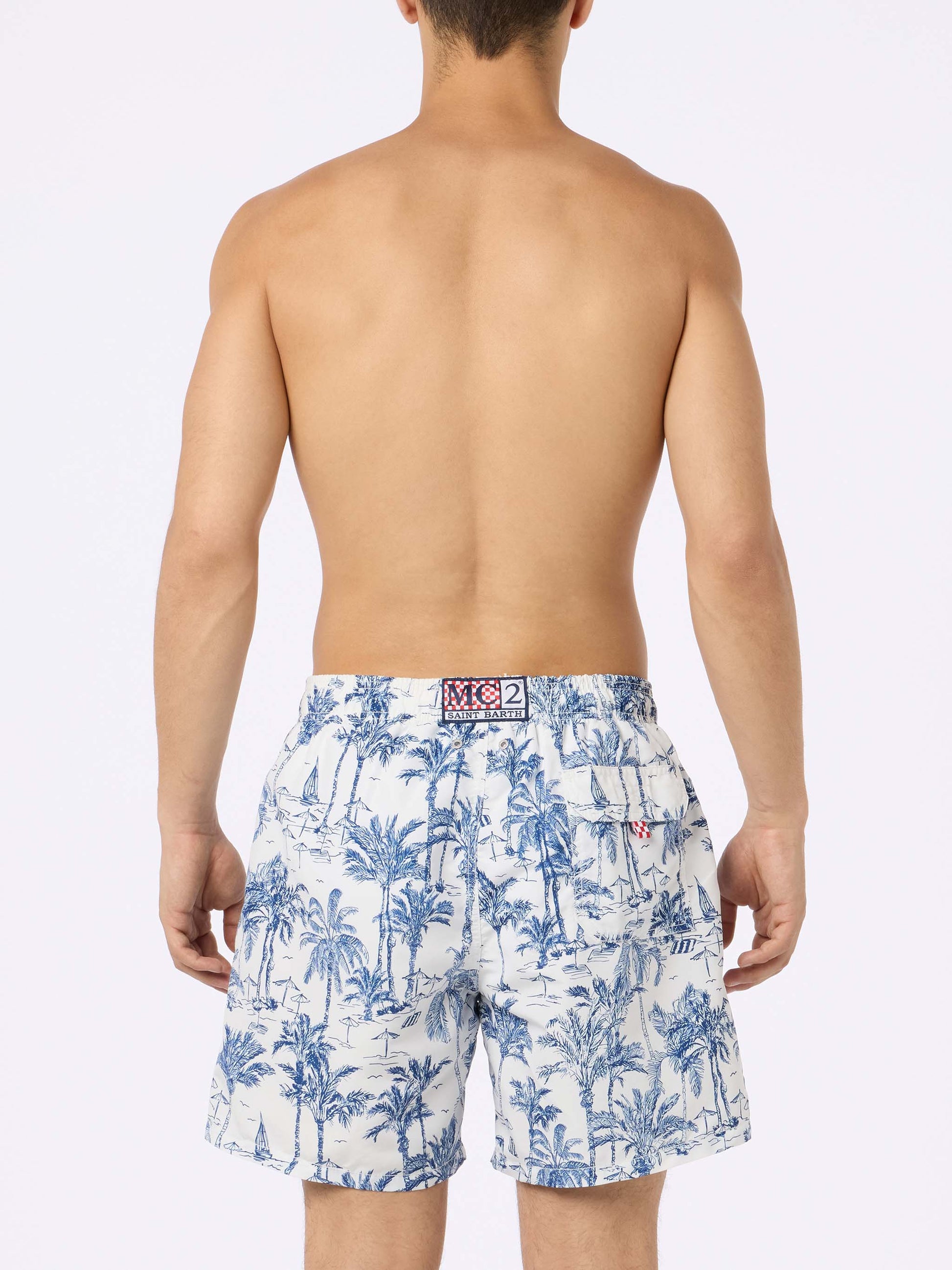 Mid-length Gustavia swim-shorts with toile de jouy print - MC2 Saint Barth