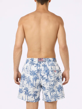 Mid-length Gustavia swim-shorts with toile de jouy print - MC2 Saint Barth