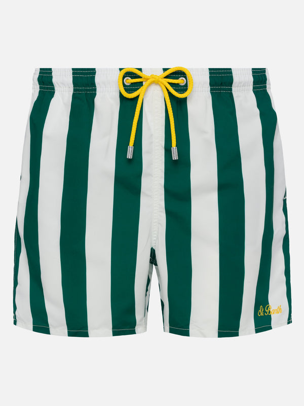 Man mid-length striped Gustavia swim-shorts with St. Barth embroidery