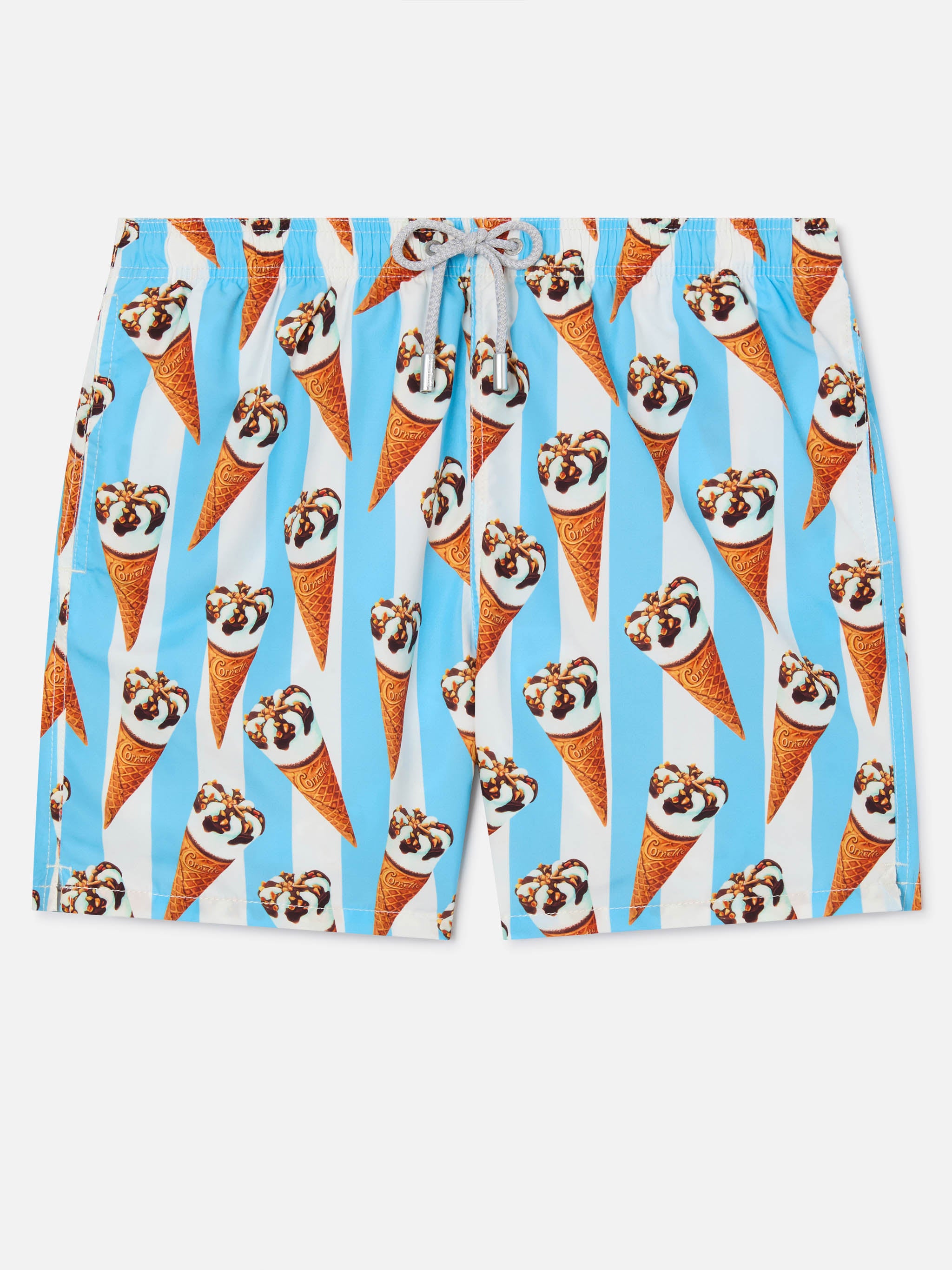 Gustavia Cornetto print and light blue striped swim shorts