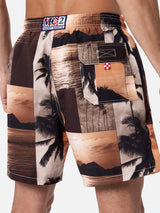 Man mid-length Gustavia swim-shorts with photo sunset print  |  AI CO-CREATED DESIGN BY RICKDICK - POWERED BY RED-EYE