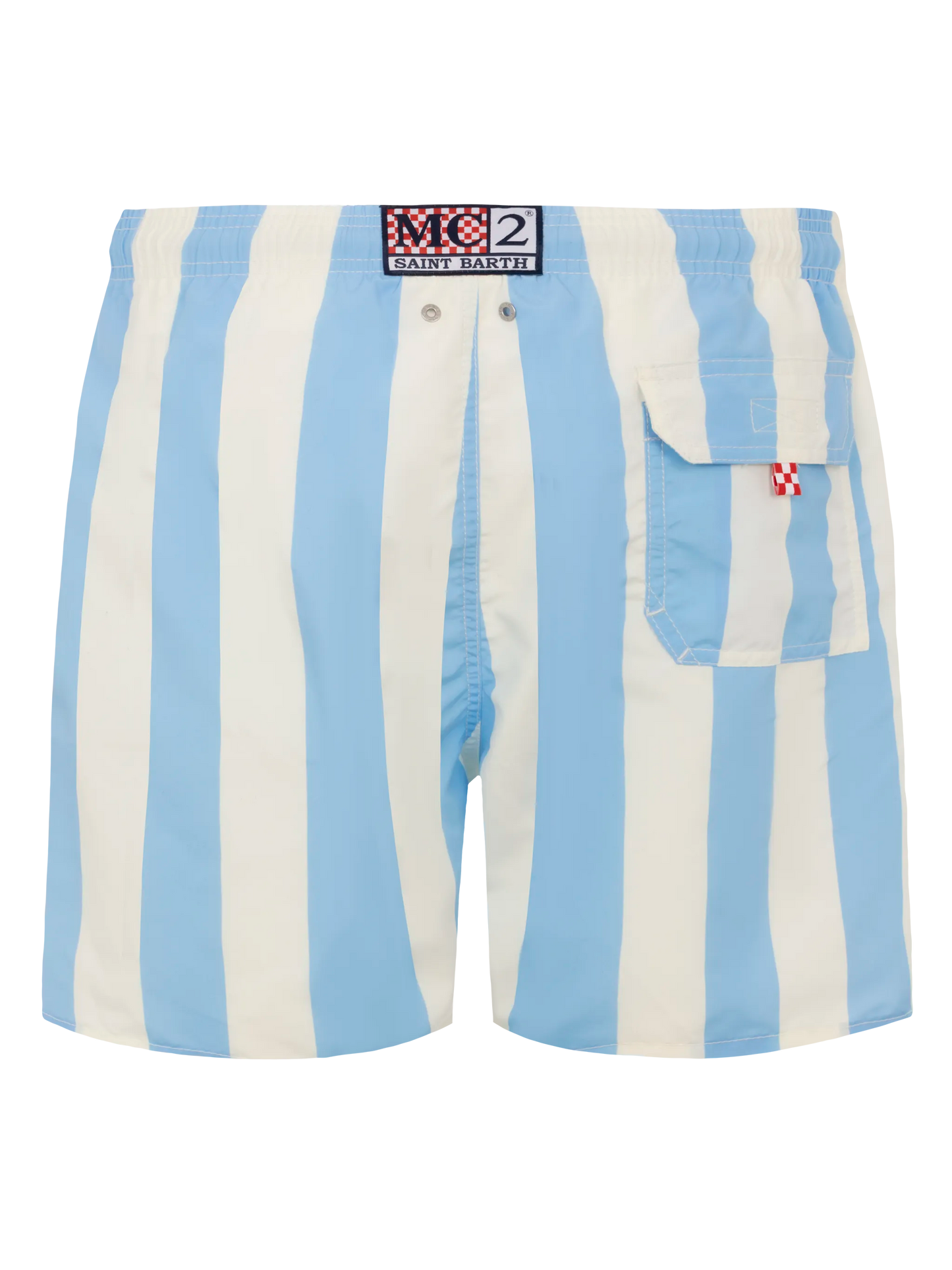 Costume mare lunghezza media Gustavia a righe con ricamo St. Barth
