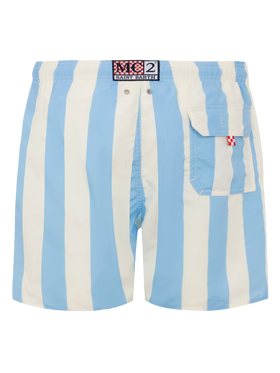 Costume mare lunghezza media Gustavia a righe con ricamo St. Barth