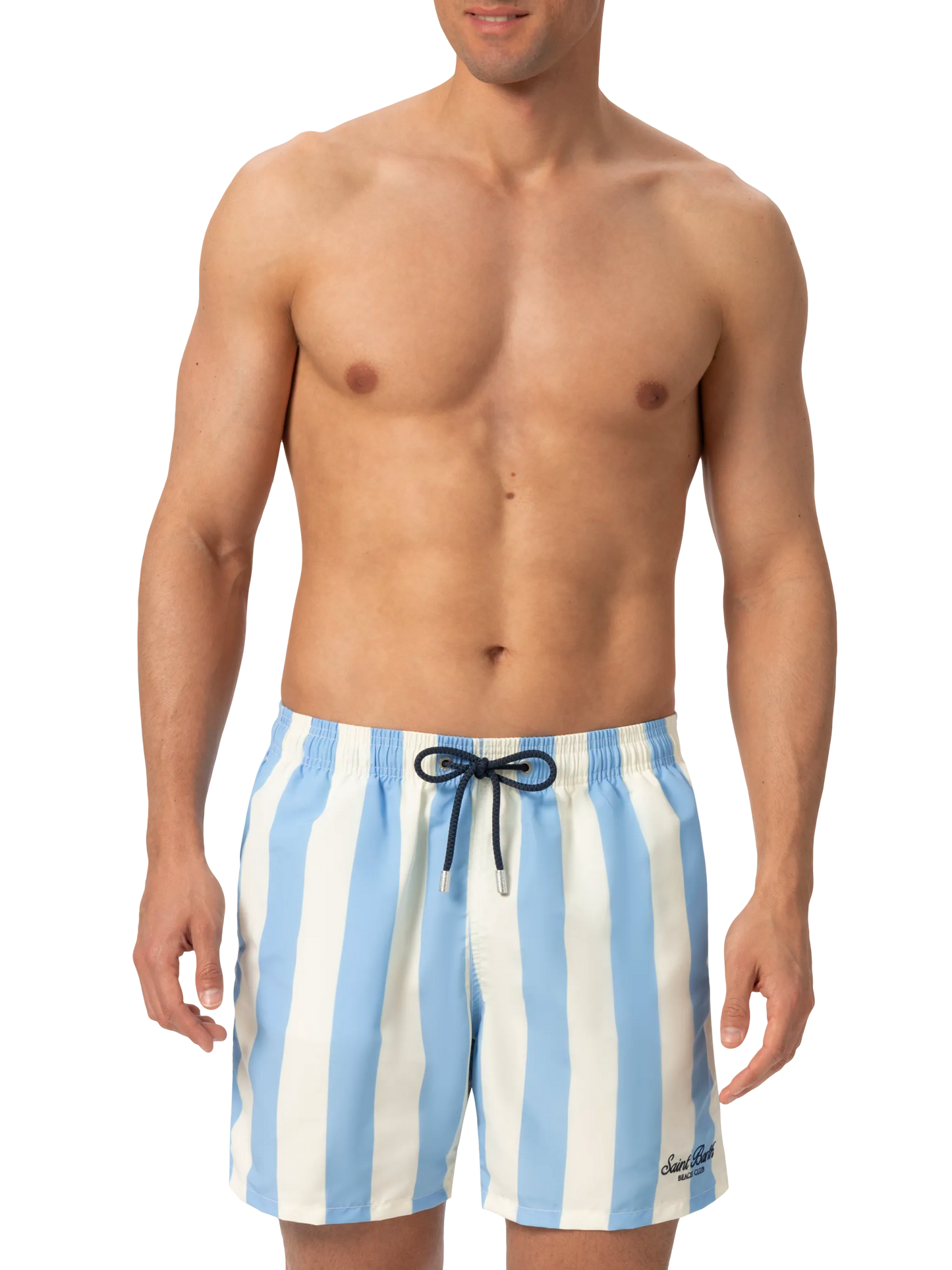Costume mare lunghezza media Gustavia a righe con ricamo St. Barth