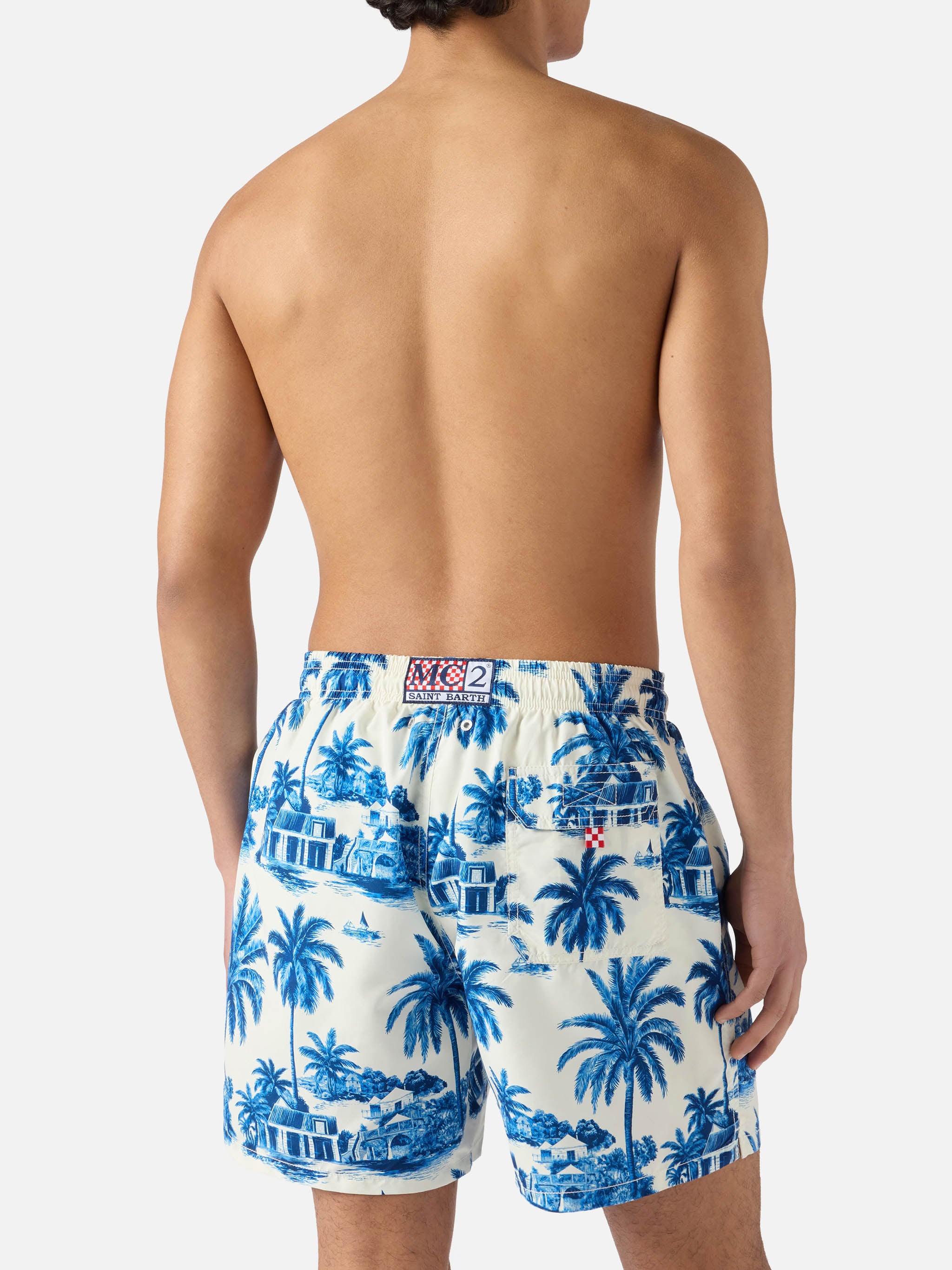Gustavia swim shorts with blue toile de jouy print | Special