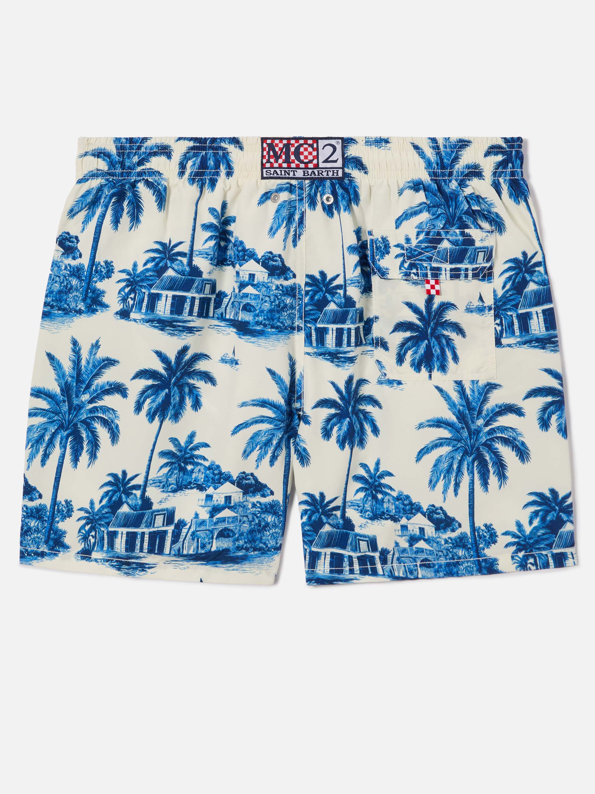 Gustavia swim shorts with blue toile de jouy print | Special