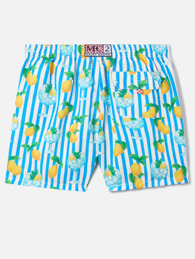 Bañador corto a rayas Gustavia con estampado de gin tonic y limón 