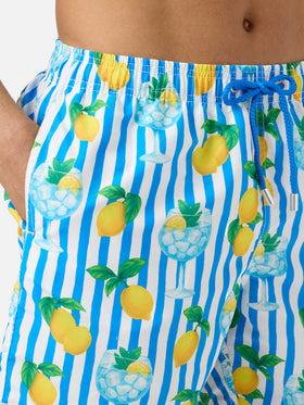 Bañador corto a rayas Gustavia con estampado de gin tonic y limón 