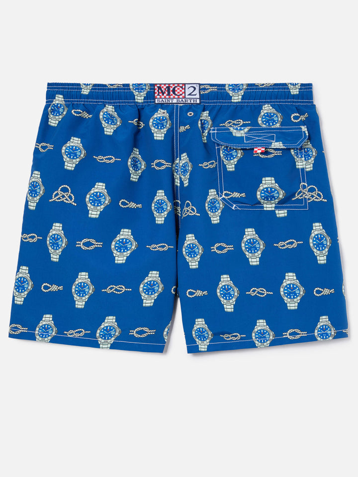 Gustavia swim shorts with watches and nautical knots print