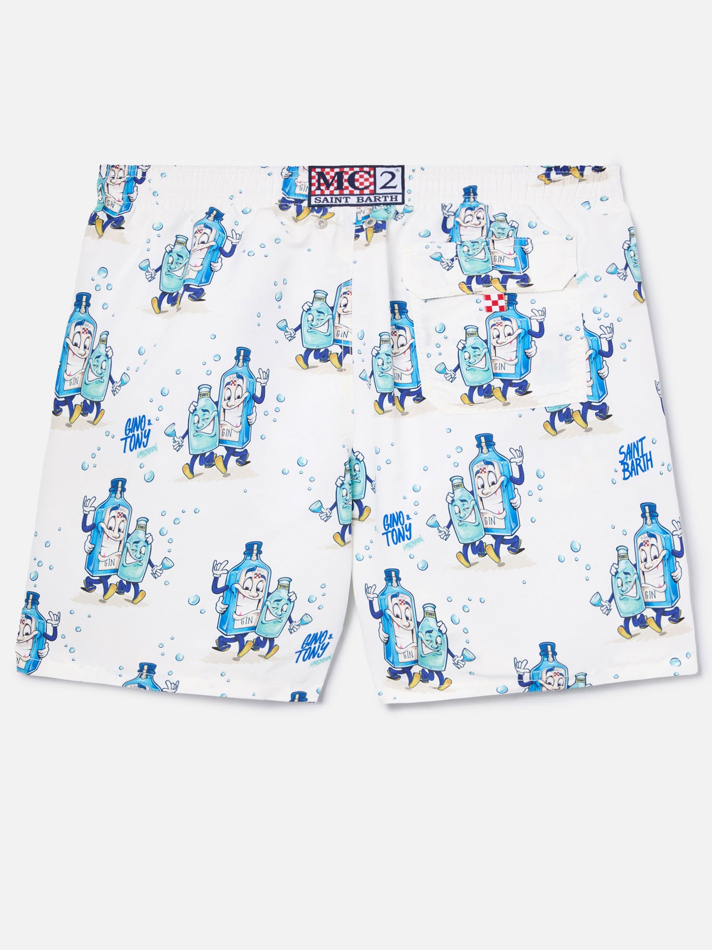 Gustavia swim shorts in white with Gino & Tony print | Special Edition