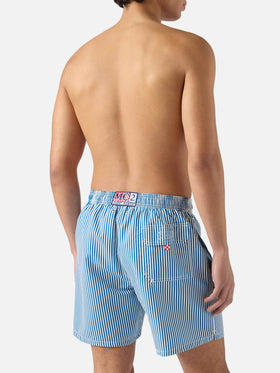 Gustavia blue striped swim shorts with Sapore di Mare embroidery | Special Edition