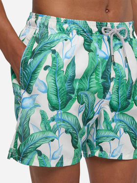 Costume da bagno di media lunghezza con stampa foglie tropicali