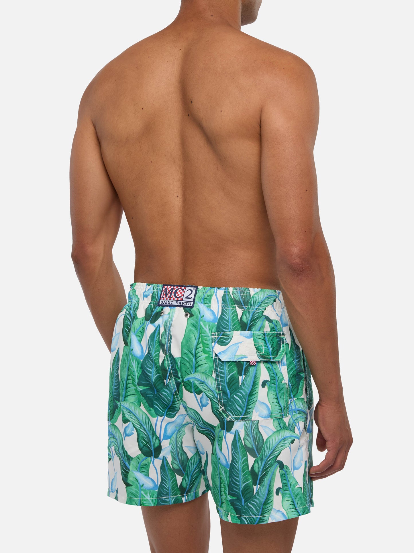 Costume da bagno di media lunghezza con stampa foglie tropicali