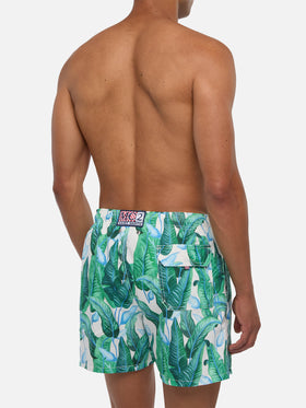 Costume da bagno di media lunghezza con stampa foglie tropicali