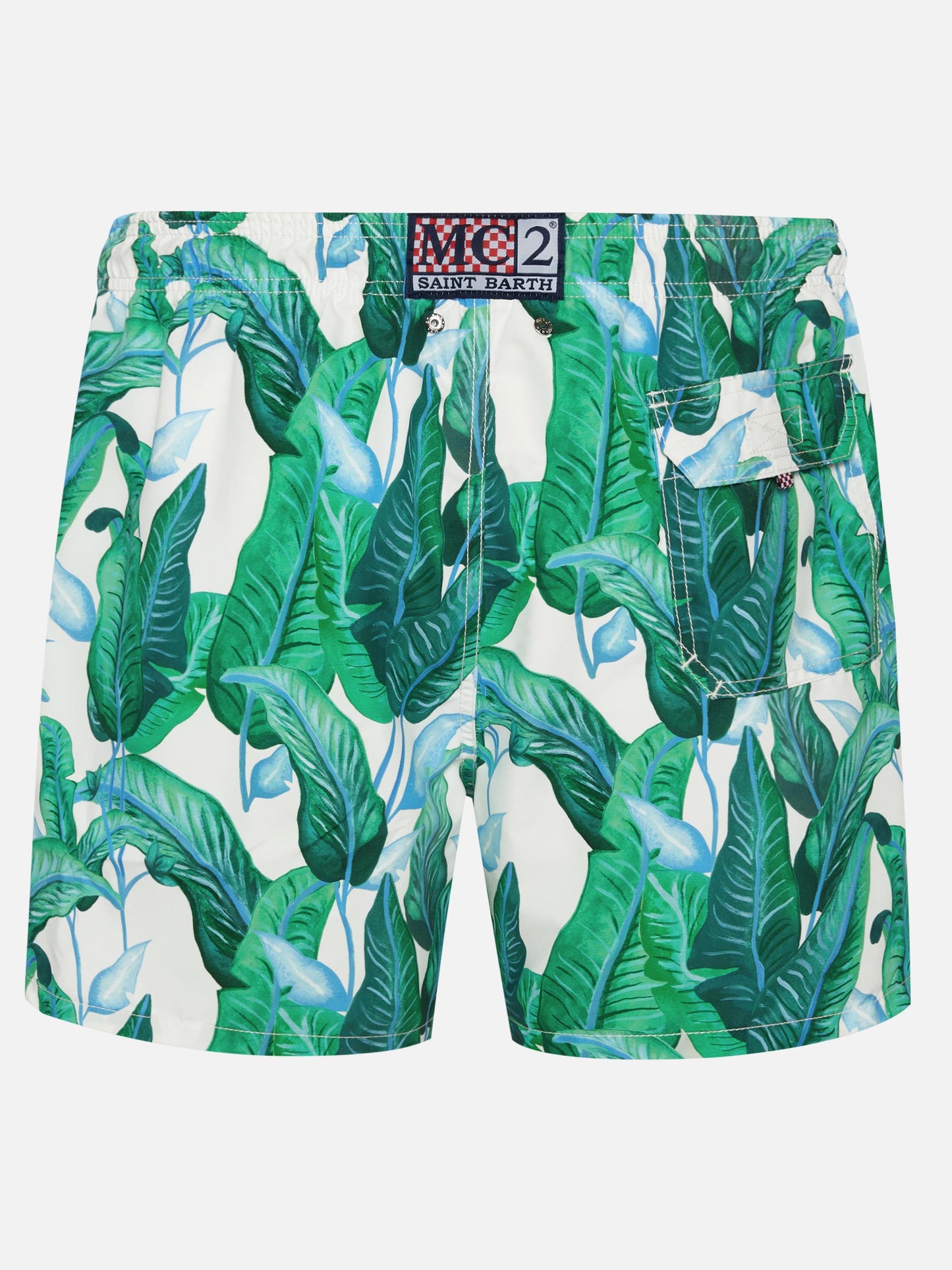 Costume da bagno di media lunghezza con stampa foglie tropicali