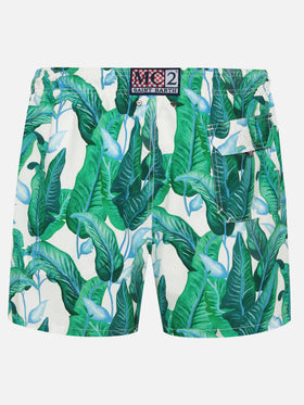 Costume da bagno di media lunghezza con stampa foglie tropicali