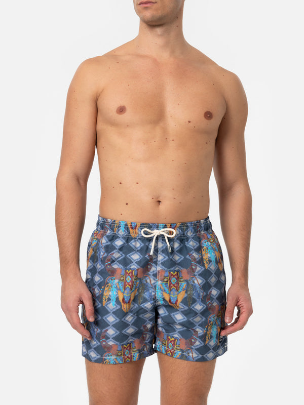 Man classic swim shorts Gustavia with buffalo print