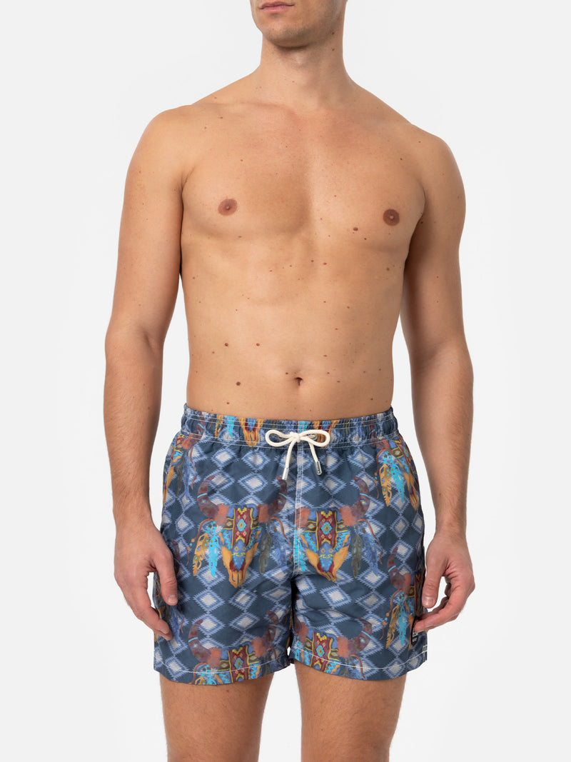 Klassische Badeshorts für Herren Gustavia mit Büffel-Print