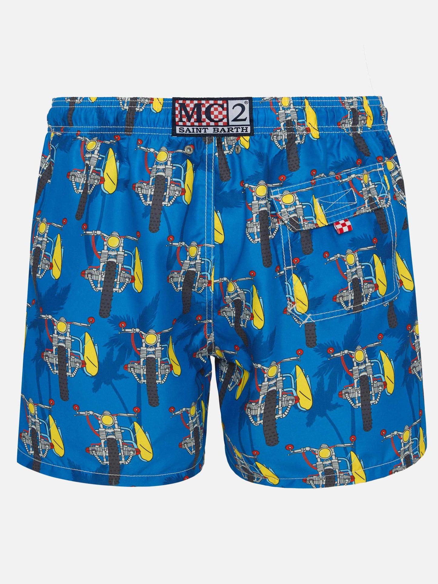 Mid-length swimshorts with surf motorbike