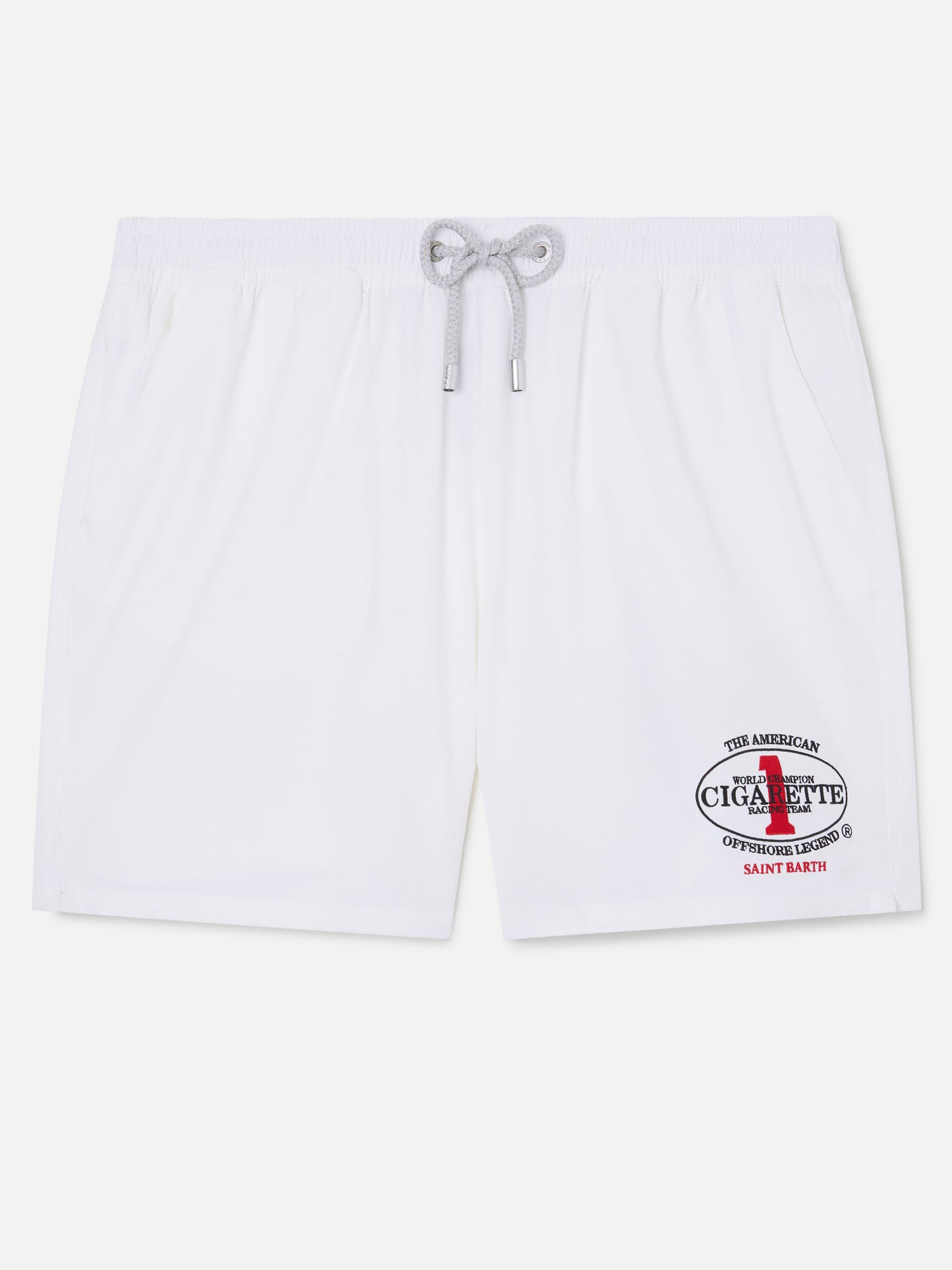 Short de bain blanc Gustavia avec broderie Cigarette | Édition spéciale 
