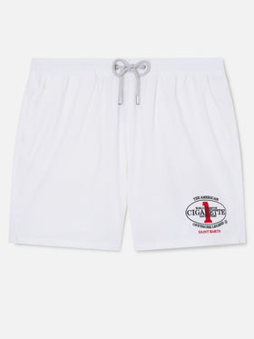 Short de bain blanc Gustavia avec broderie Cigarette | Édition spéciale 