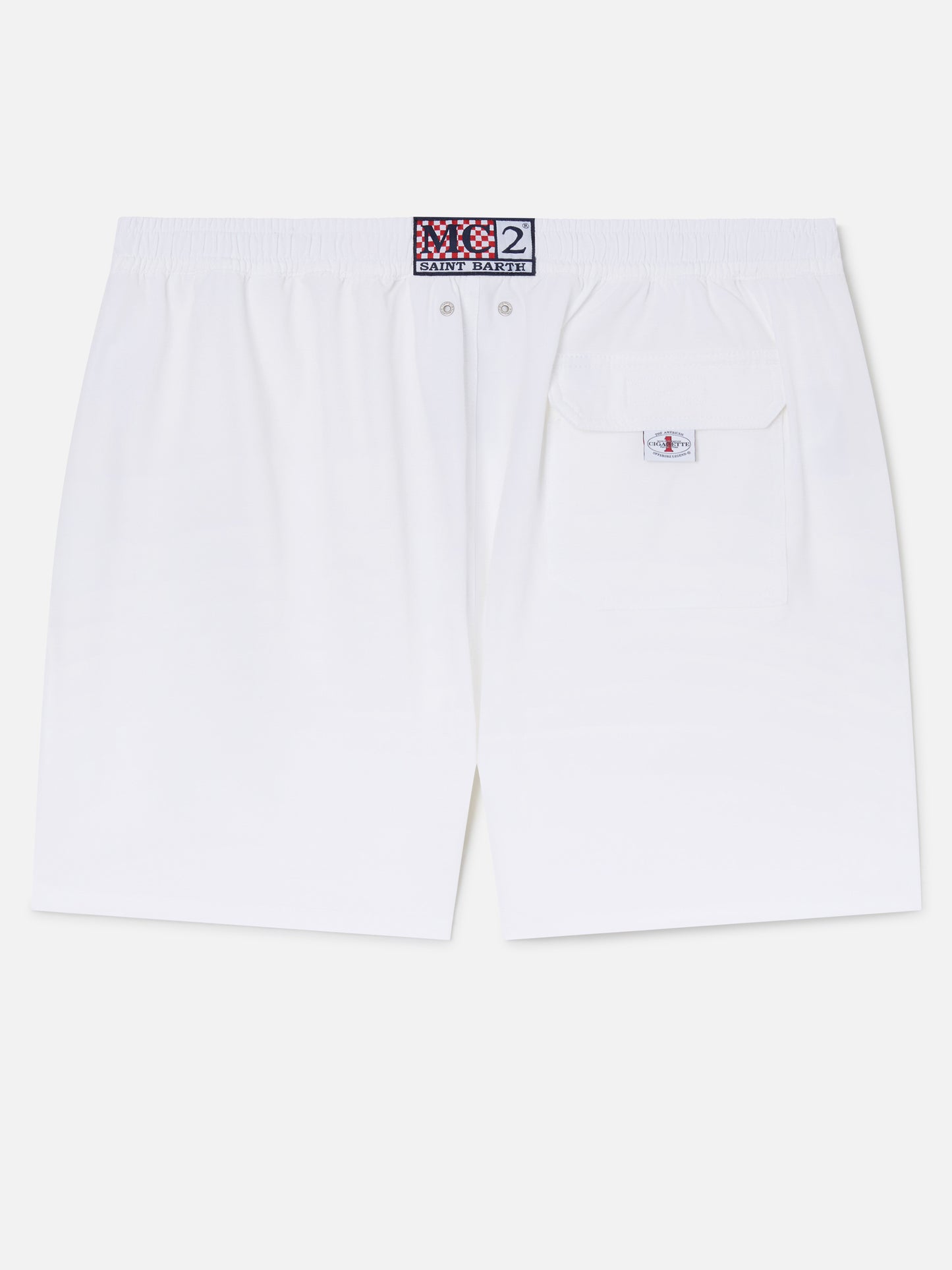 Short de bain blanc Gustavia avec broderie Cigarette | Édition spéciale 