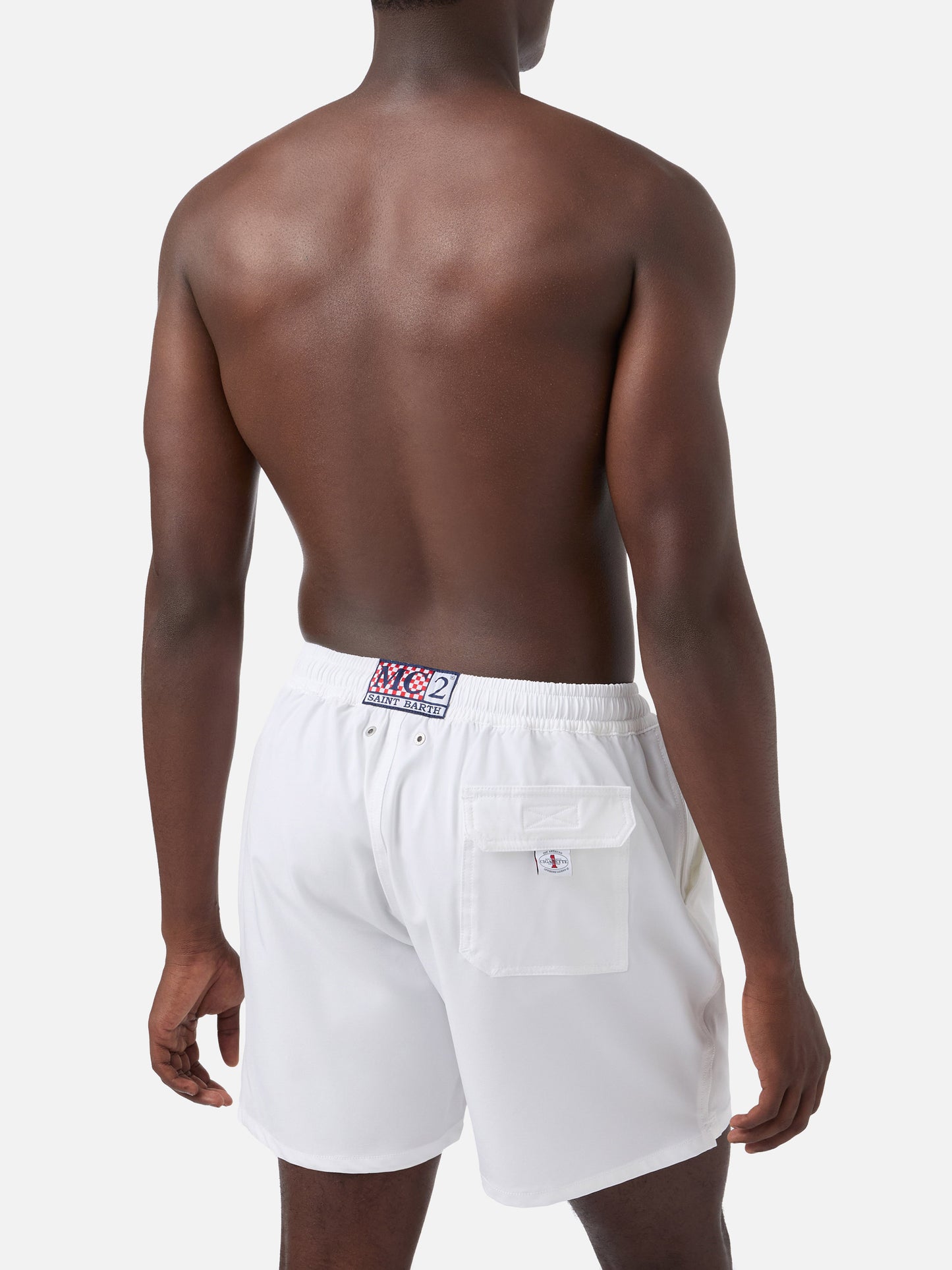 Short de bain blanc Gustavia avec broderie Cigarette | Édition spéciale 