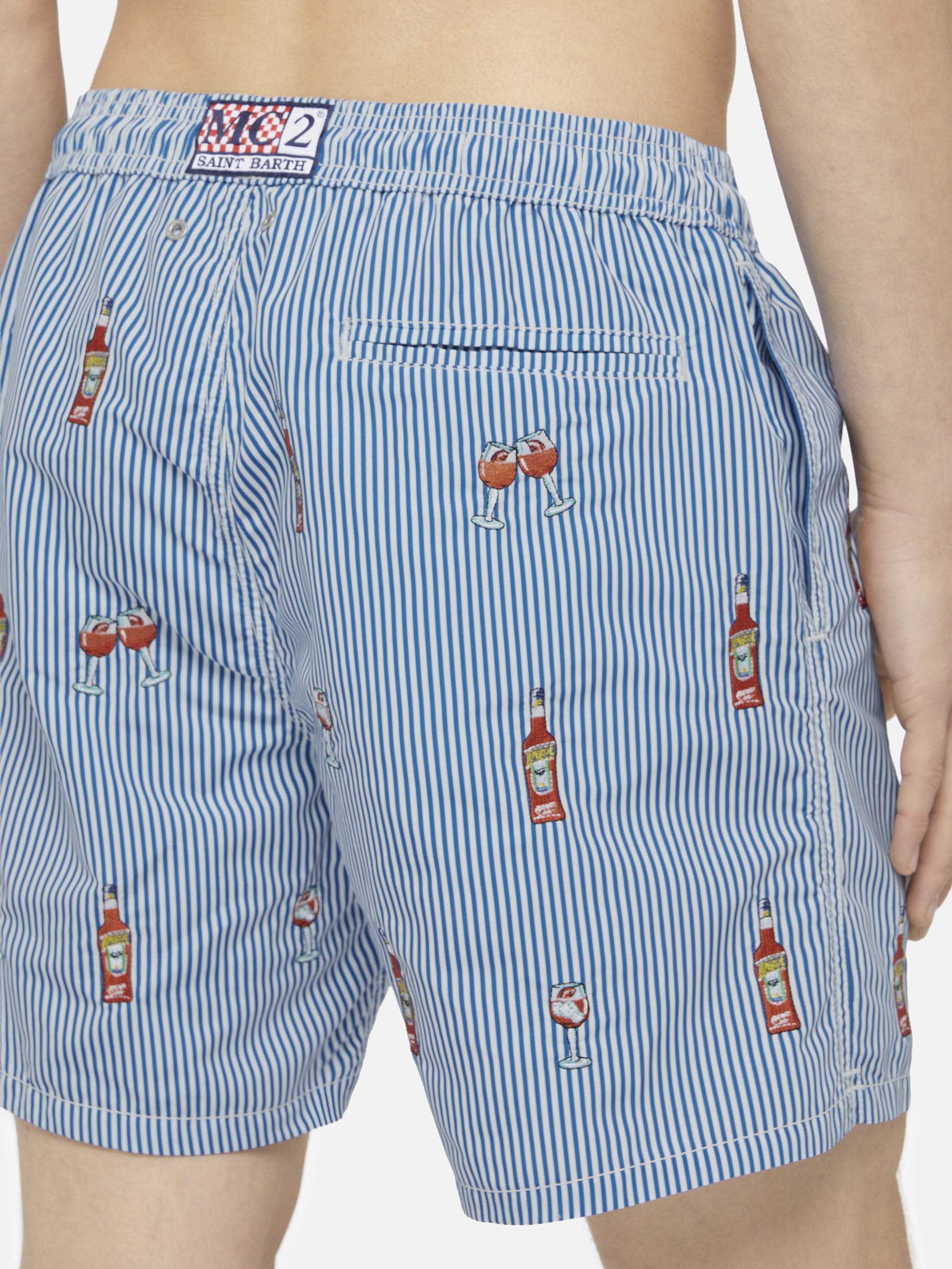 Mid-length striped Gustavia swim-shorts with Aperol Spritz