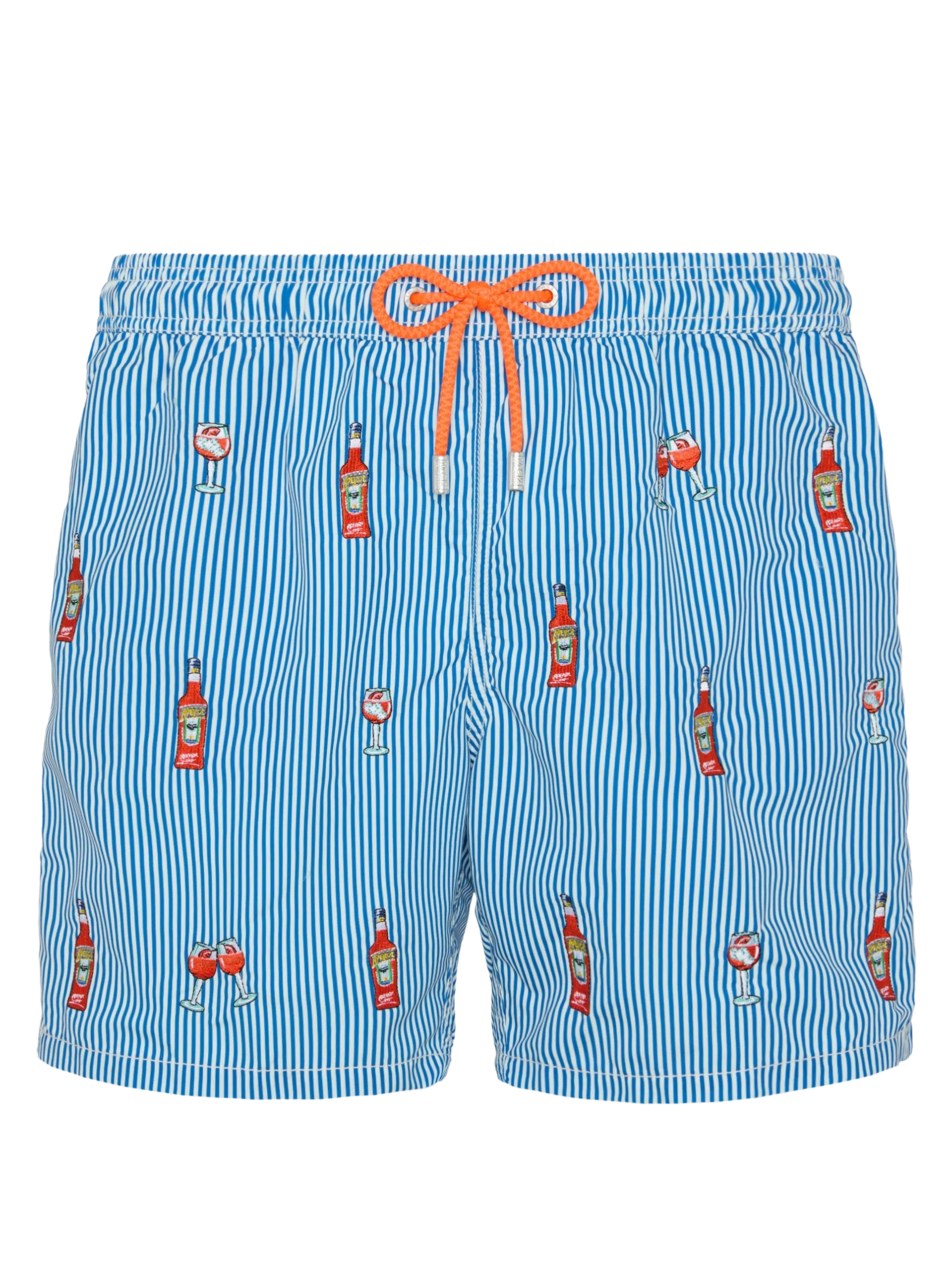 Mid-length striped Gustavia swim-shorts with Aperol Spritz