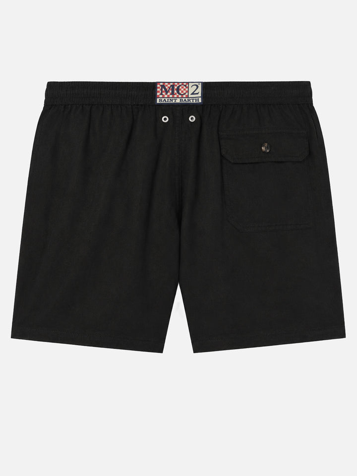 Gustavia black plain-color linen swim shorts