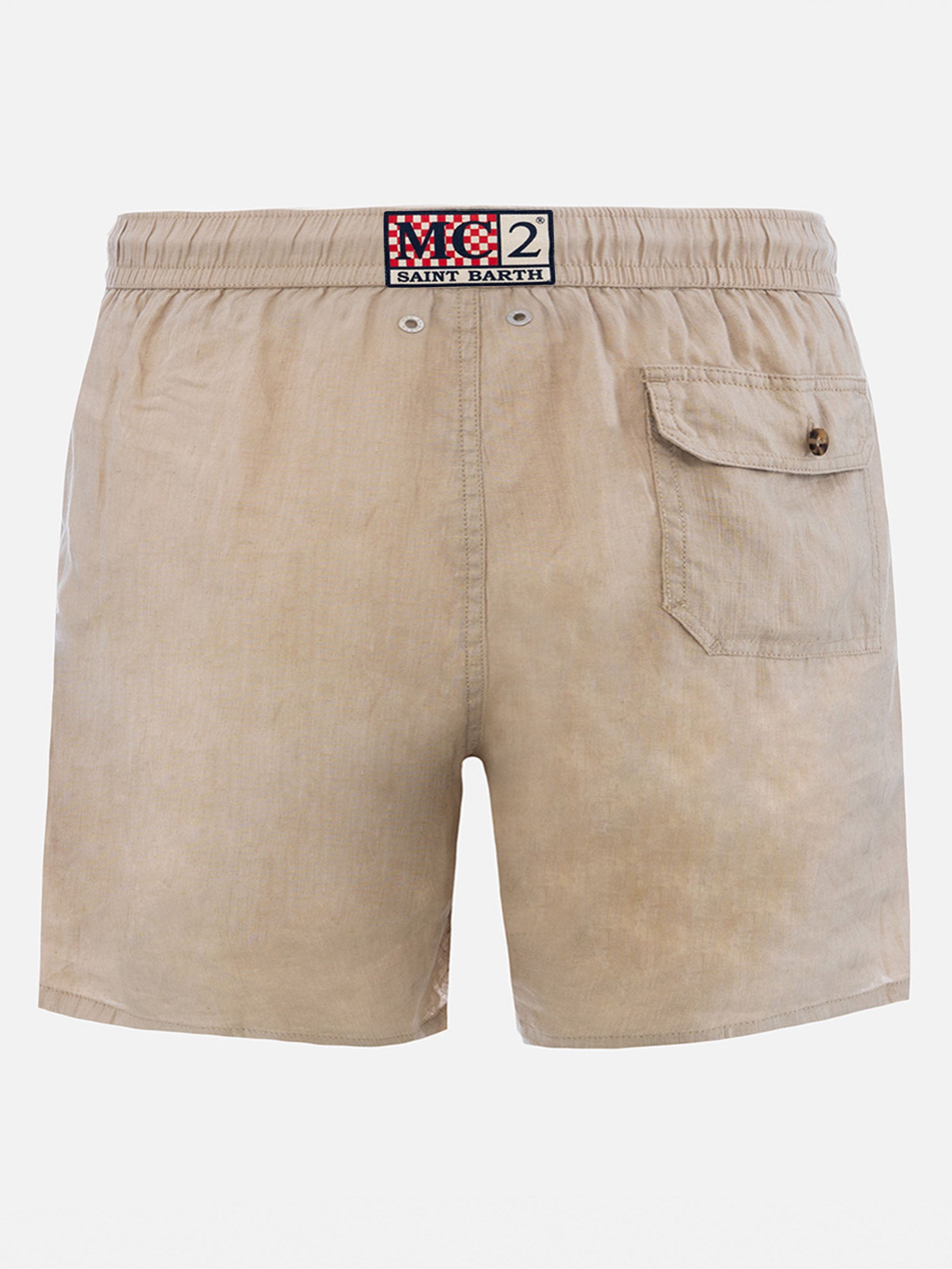 Gustavia beige plain-color linen swim shorts – MC2 Saint Barth