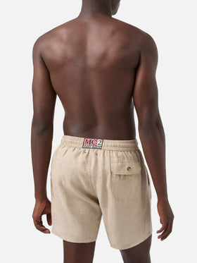 Gustavia beige plain-color linen swim shorts
