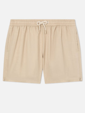 Gustavia beige plain-color linen swim shorts