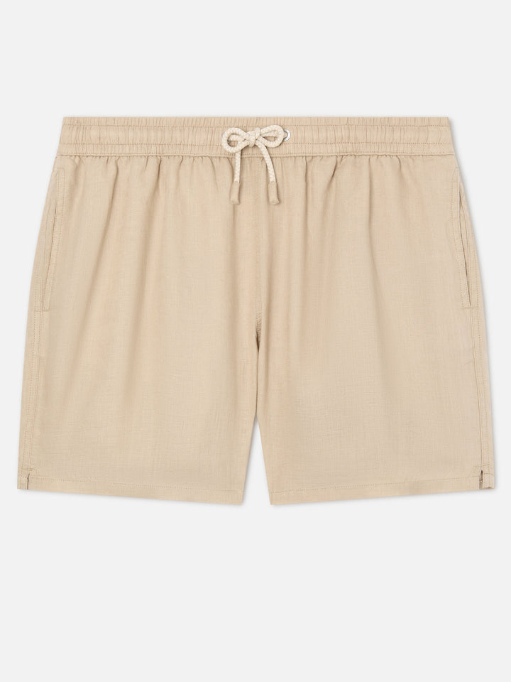 Gustavia beige plain-color linen swim shorts
