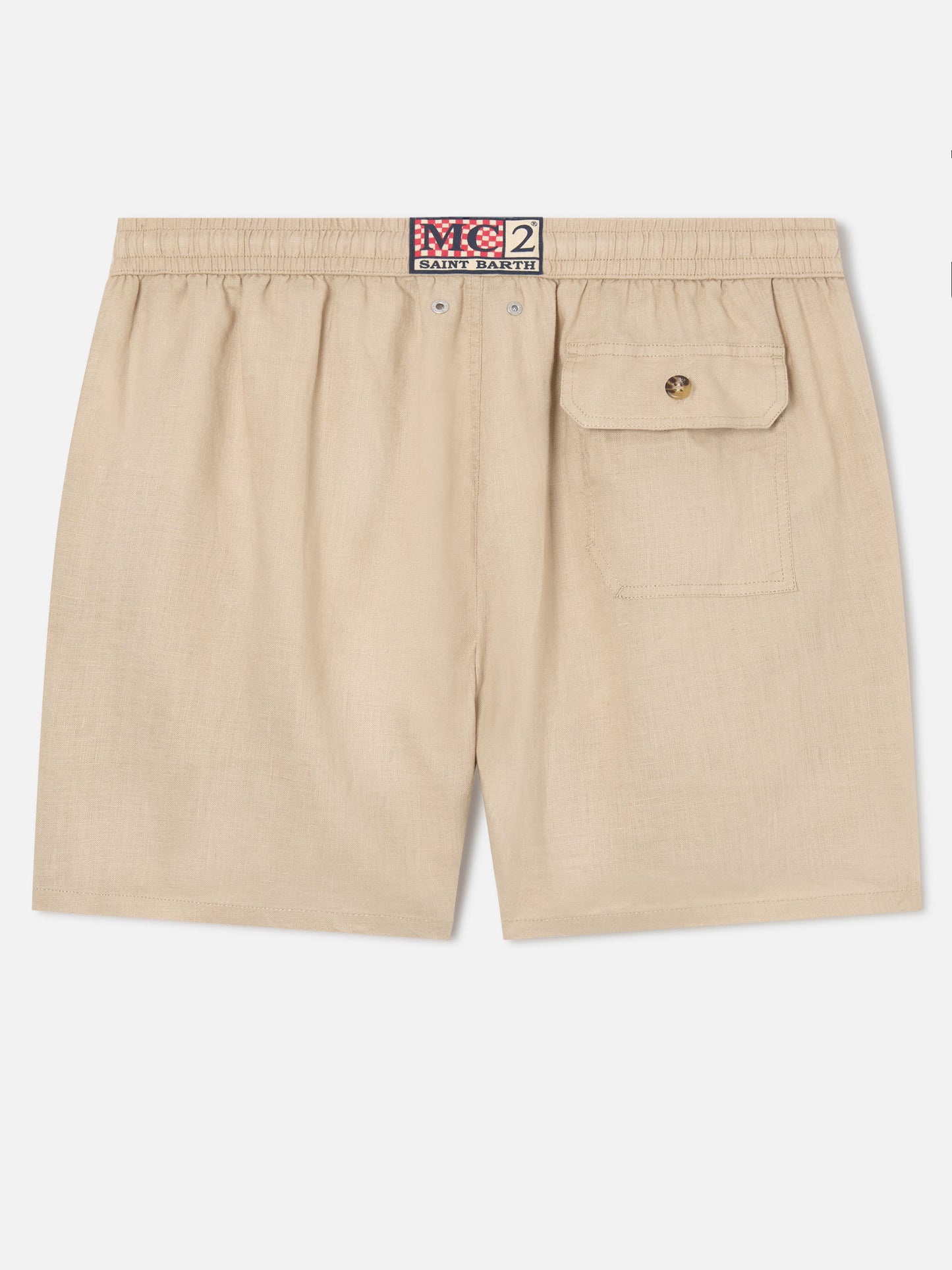 Gustavia beige plain-color linen swim shorts