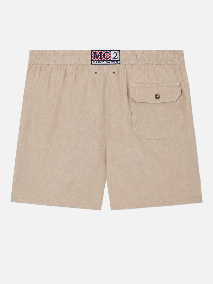 Costume mare Gustavia in lino beige tinta unita