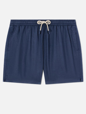 Mittellange marineblaue Leinen-Badeshorts Gustavia