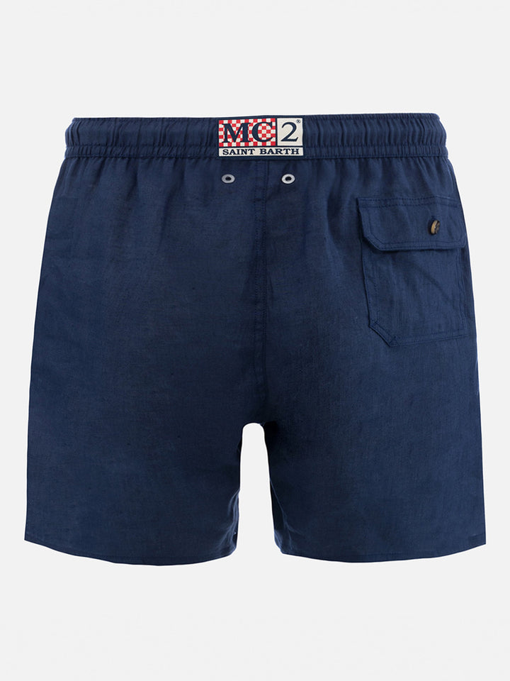 Costume mare lunghezza media Gustavia in lino blu navy