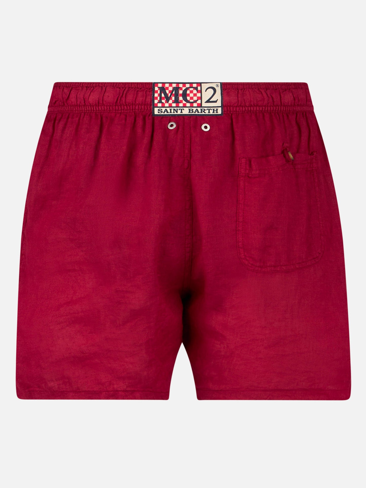 Badeshorts aus bordeauxrotem Leinen für Herren