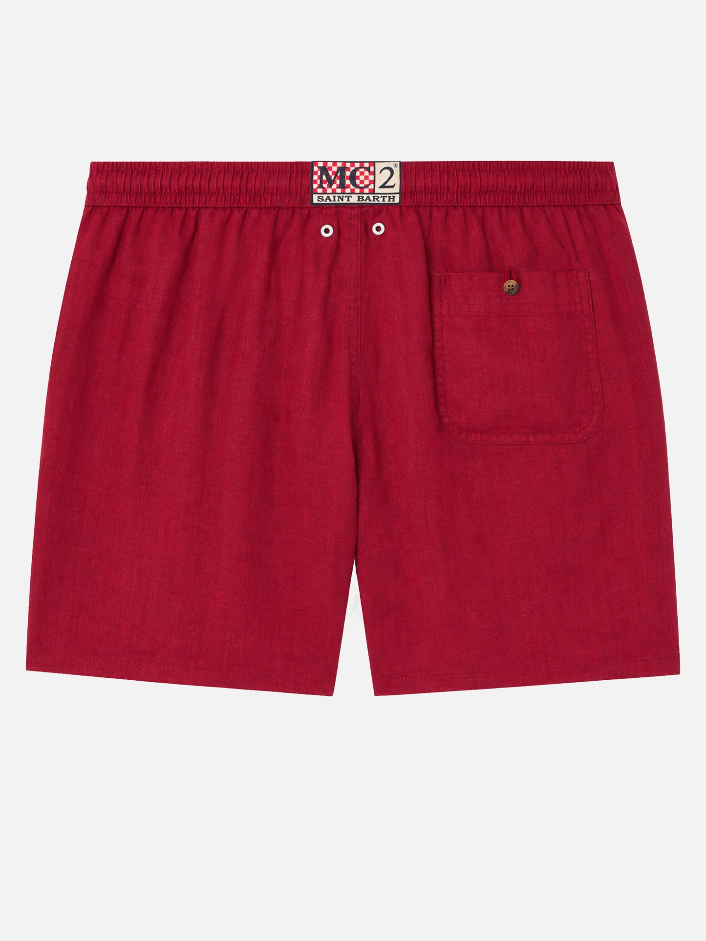 Gustavia burgundy plain-color linen swim shorts