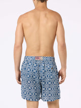 Man mid-length linen swim-shorts Gustavia with majolica print