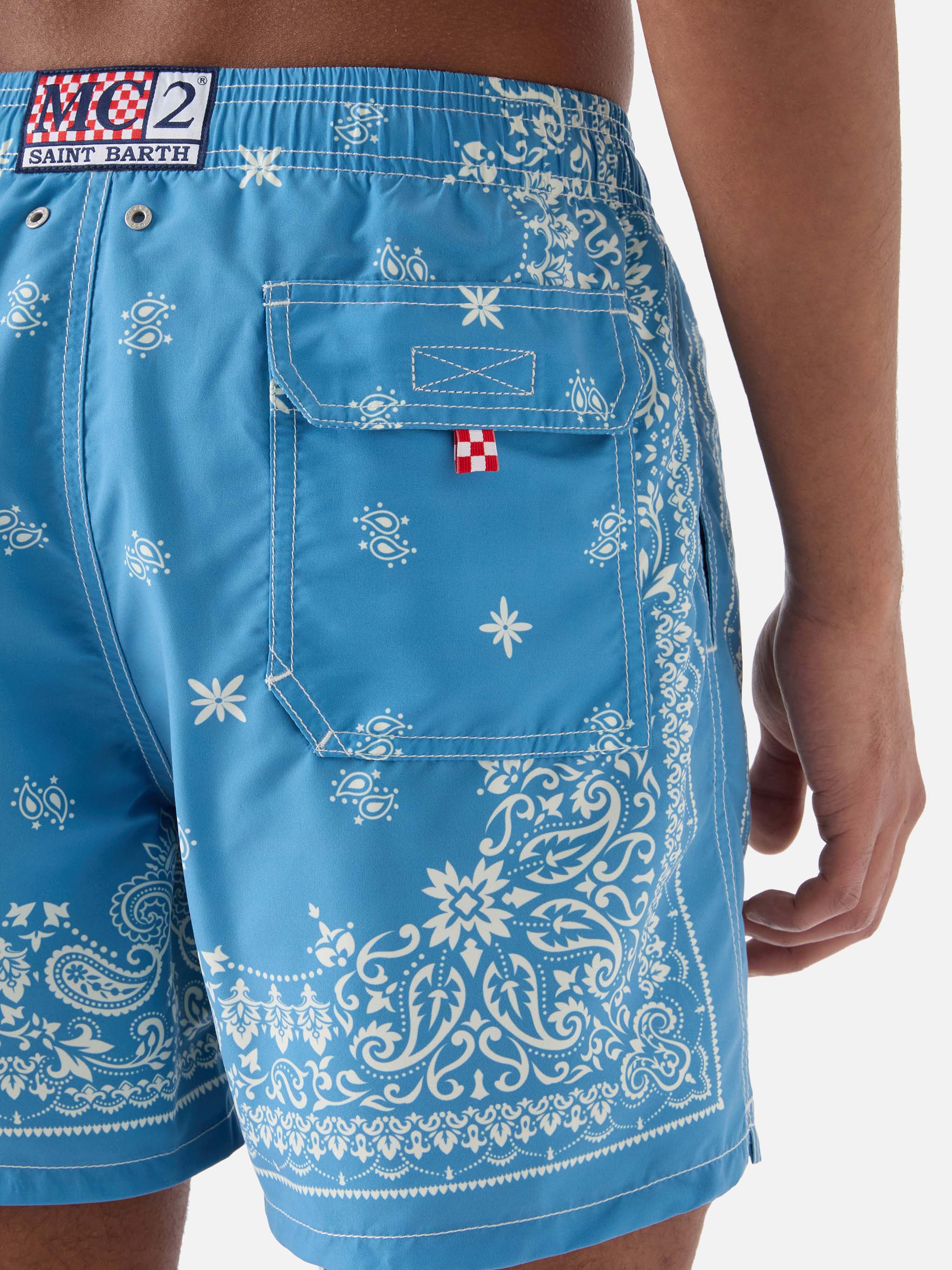 パンツ VAULTROOM VGC WATER SHORTS BLUE S Gustavia light blue swim shorts with bandana print – MC2 Saint Barth