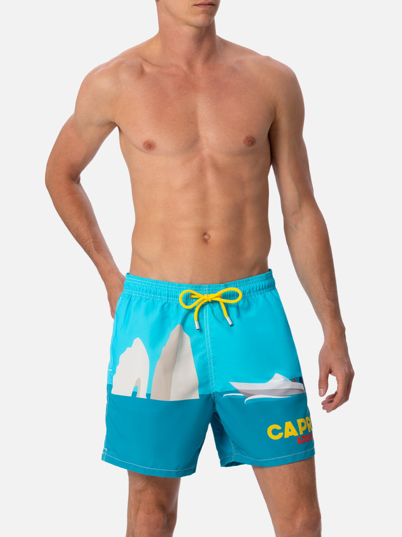 Man mid-length Gustavia swim-shorts with Capri placed print