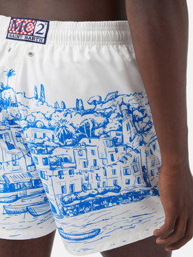 Costume Gustavia con stampa piazzata Portofino bianco