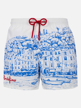 Costume da bagno da uomo Gustavia lunghezza media con stampa piazzata Portofino