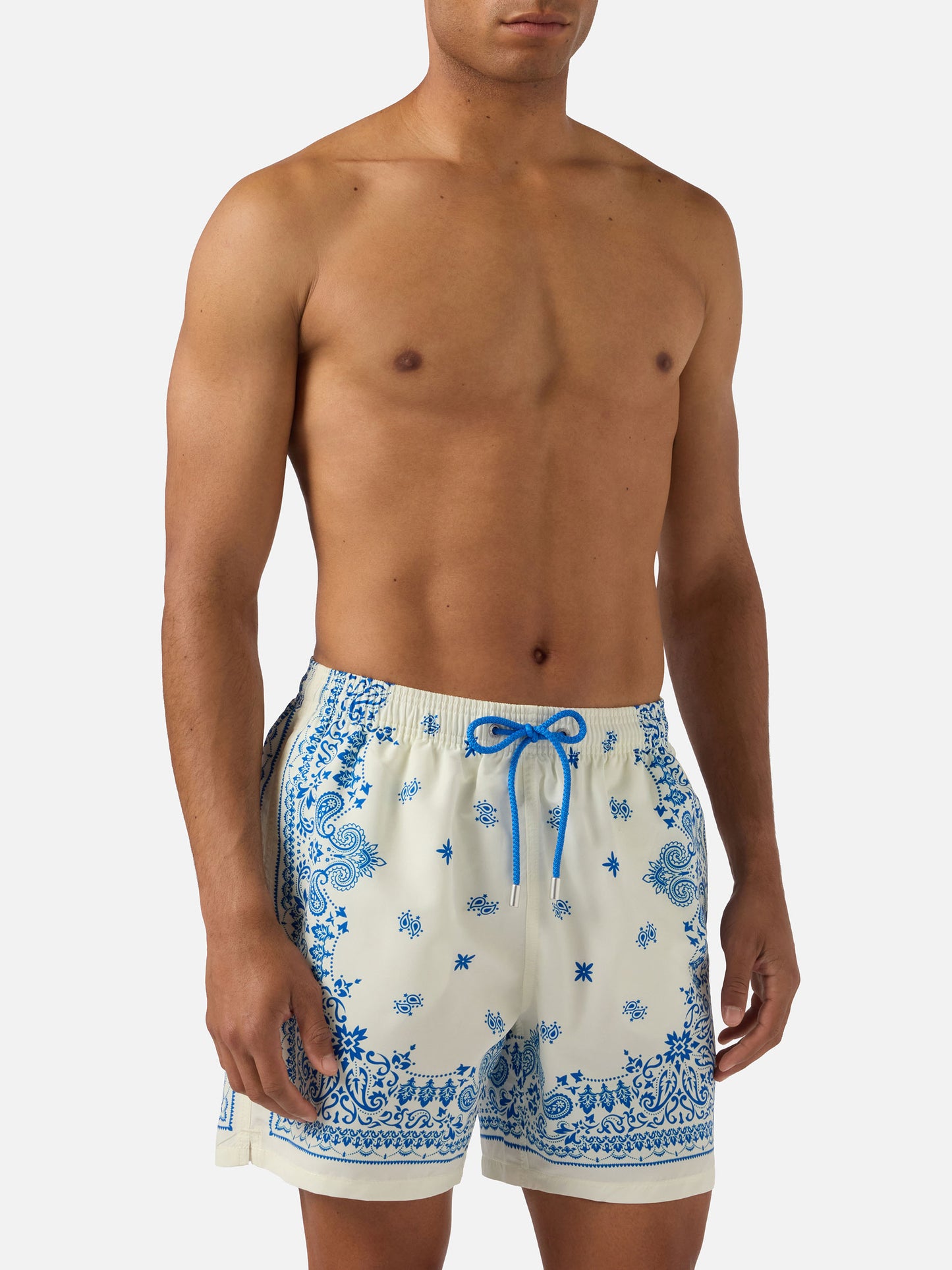 Costume mare Gustavia bianco e azzurro con stampa bandana